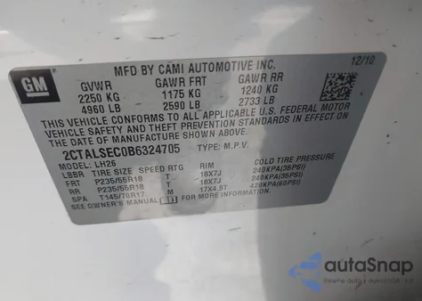 2011 GMC Terrain Sle-2 из США, поврежденный, VIN 2CTALSEC0B6324705